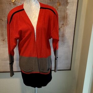 Vintage Red, Black, Gray Cardigan with Open Front
